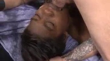 Black Ghetto Whore Choking And Gagging On Chubby White Member