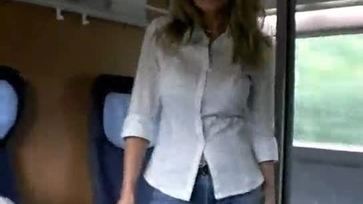 Teen blonde sucks dick on a train