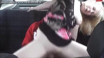 Pure amateur having sex in the car on a road