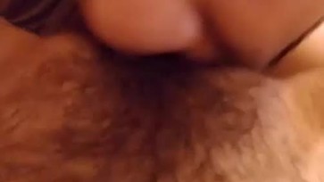 Amateur oral sex to this hairy pussy