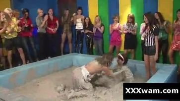 Two sexy brides wrestling in mud in european contest